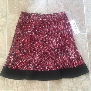 NWT Studio A-Line Skirt 6 Petite Red Black Cream Stretch